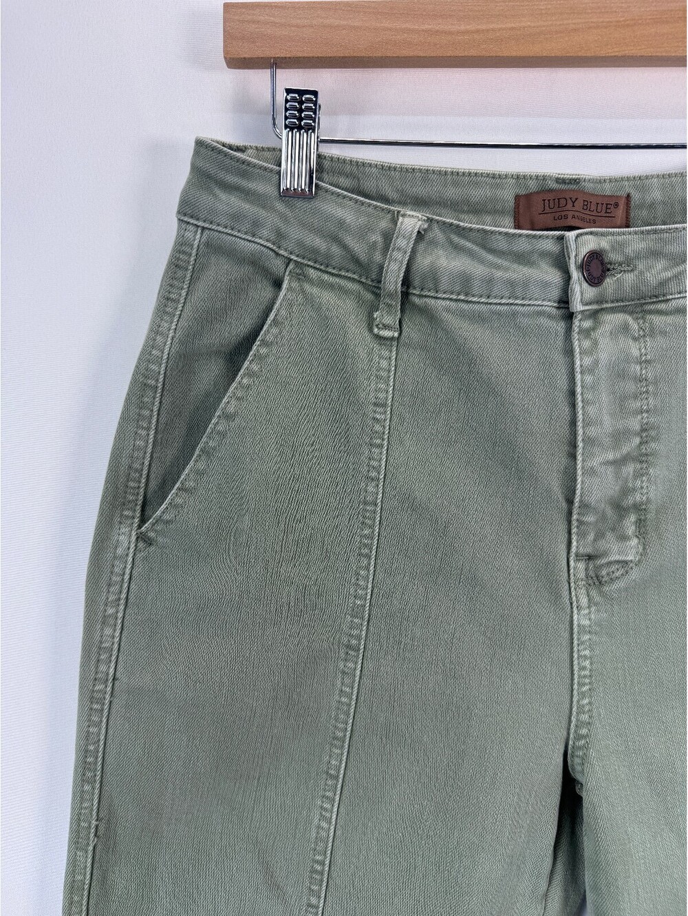 Judy Blue Green Raw Hem Pants Women 13/31 Casual Cottagecore Front Seam Relaxed - Picture 4 of 10